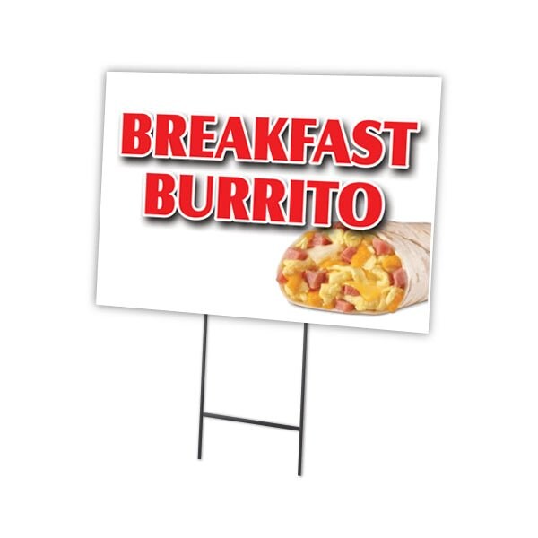 Breakfast Burrito Yard Sign & Stake outdoor plastic coroplast window, C-1824-DS-Breakfast Burrito